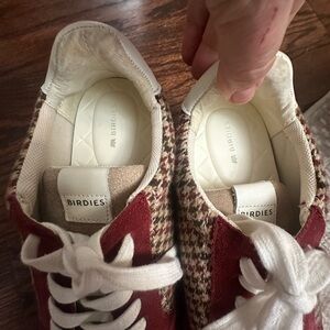 Birdies Burgundy and Cream Houndstooth Sneakers